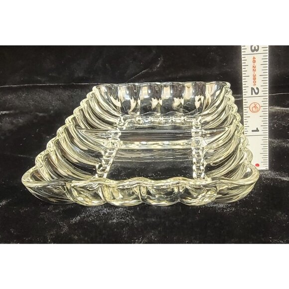 Vintage Clear Pressed Glass Divided Dish with Scalloped Edge - Picture 5 of 13